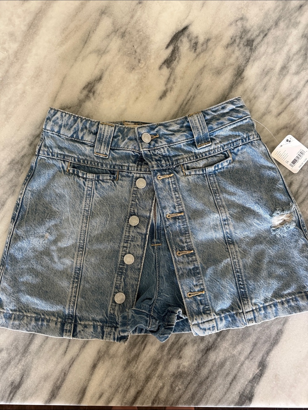 We The Free Light Blue Button-Front Denim Mini Skirt